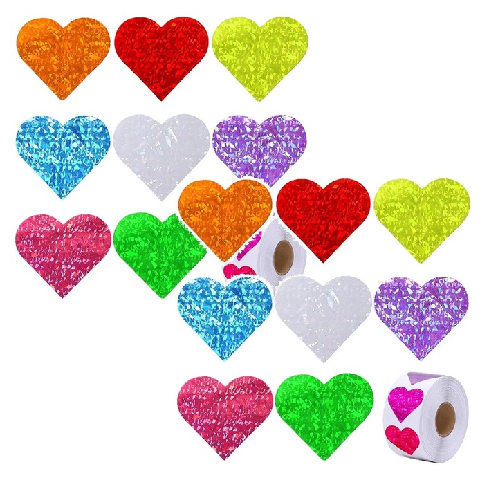 Set autocolante inima colorate, 500 bucati, 1x1.5 inch, multicolor, 50x30cm