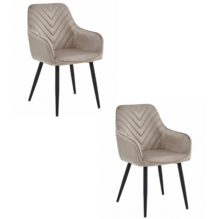Scaun Leobert Oskar, cu brate, set 2, din material velur ciemnobez, dimensiuni 83,5x54x61cm, pentru salon, bucatarie, dining