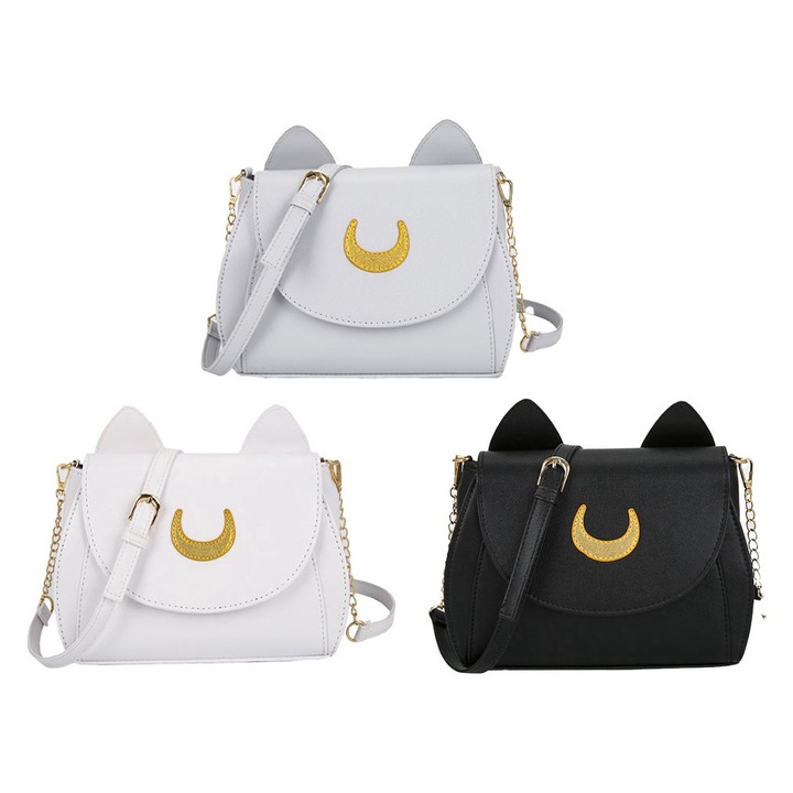 Női válltáska, Moon Sailor, fehér, világos szürke, fekete, 24x19x8 cm, műbőr, steppelt dizájn