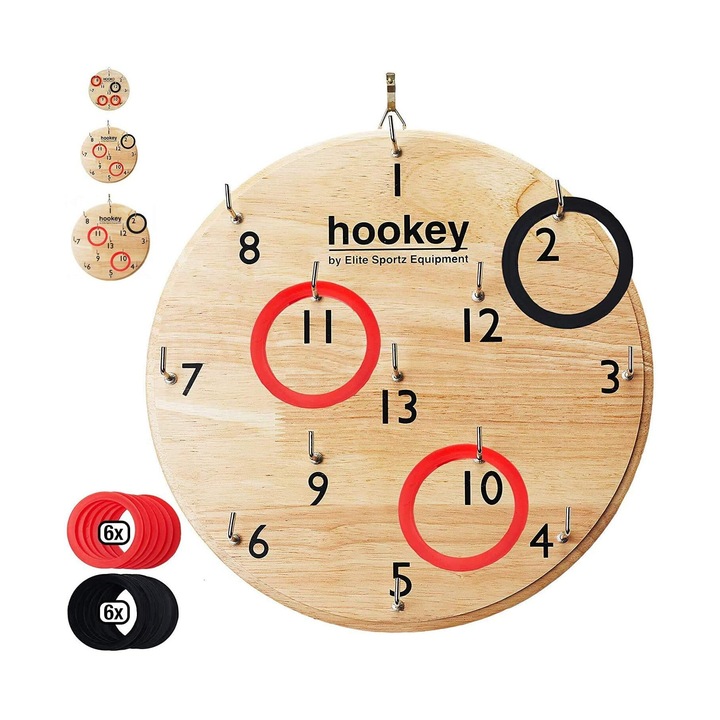 Társasjátékok, gyűrűdobálós játékkészlet fából, fémből és gumiból, hordozható, beltérre és kültérre