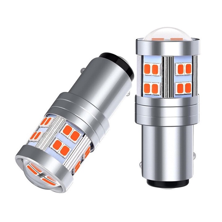 Becuri LED 1157 BAY15D P21/5W rosu, 12V-24V, set de 2, dimensiuni 45x18mm
