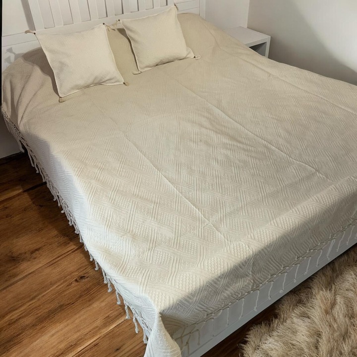 Cuvertura din IN Natural 170 x 240 cm si 2 fete perna 42 x 42 cm, Romb, Geometric, Natur