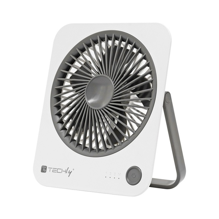 Ventilator de birou ultra subtire, portabil, 4 trepte de putere, acumulator 1200mah, alimentare USB, Alb, Techly, IC-FAN-DSK1WG
