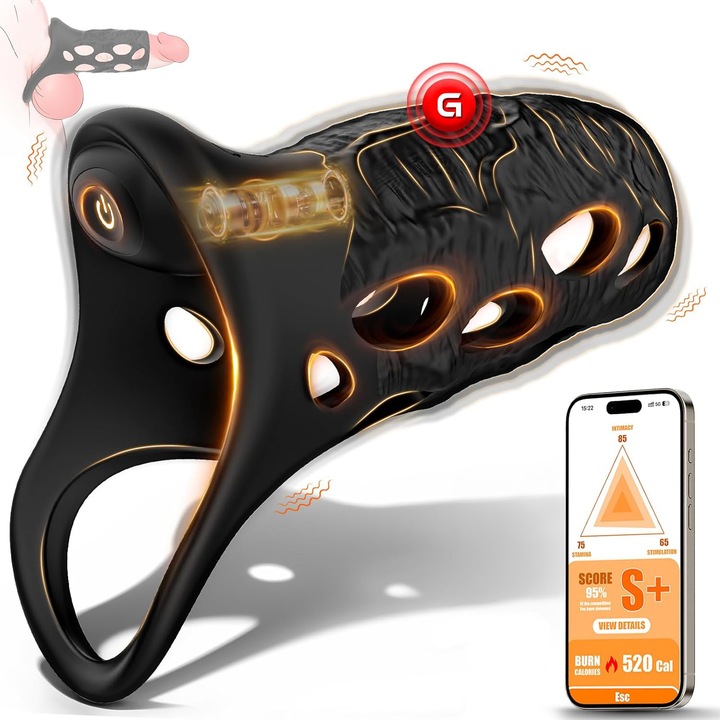 Inel Penis, BYONDSELF®, 10 Niveluri de Vibratie, Acoperire 360 de Grade, Silicon, Rezistent la Apa, Negru