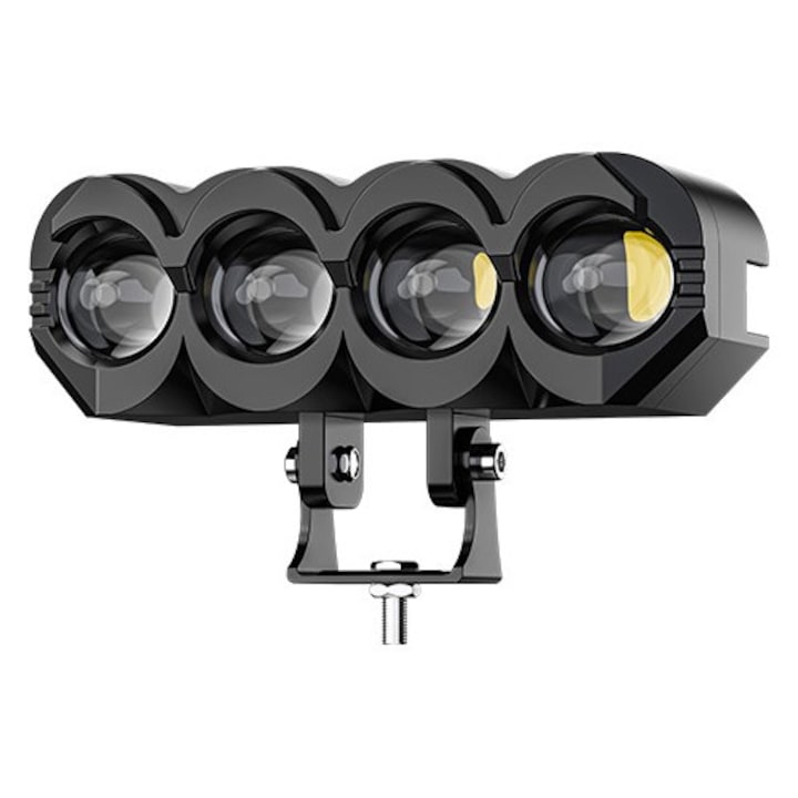 LED Far Halogen cu Lumina Spot, 4000LM, 9-85V, Rezistent la Apa IP68, Lumina Galbena (Faruri scurte) + Lumina Alba (Faruri lungi), Potrivit pentru Motociclete