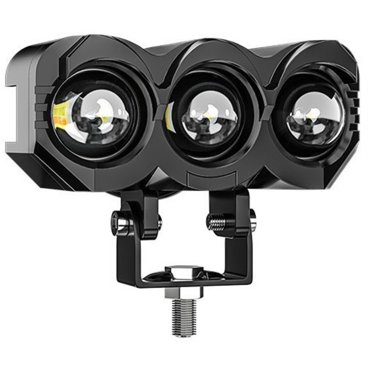 LED Far Halogen cu Lumina Spot, 3000LM, 9-60V, Rezistent la Apa IP68, Lumina Galbena (Faruri scurte) + Lumina Alba (Faruri lungi), Potrivit pentru Motociclete