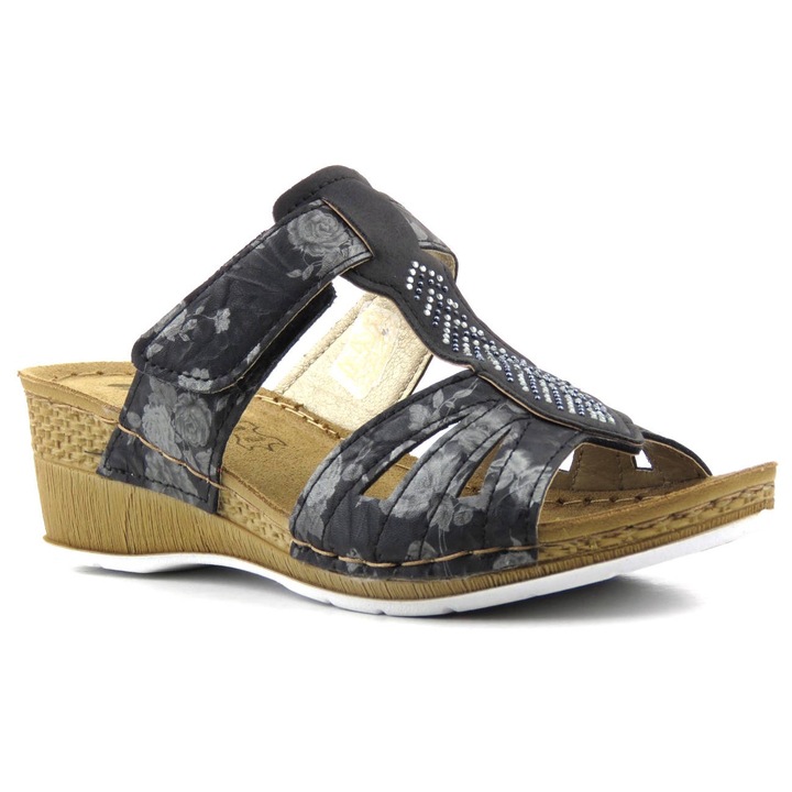 Női papucs INBLU, fekete, eco-bőr, természetes bőr talpbetét, állítható pánt