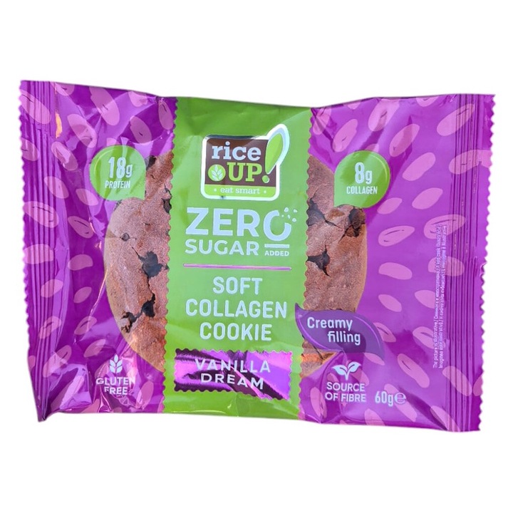 RiceUP! Biscuiti proteici cu colagen si umplutura cu aroma de vanilie, 60g