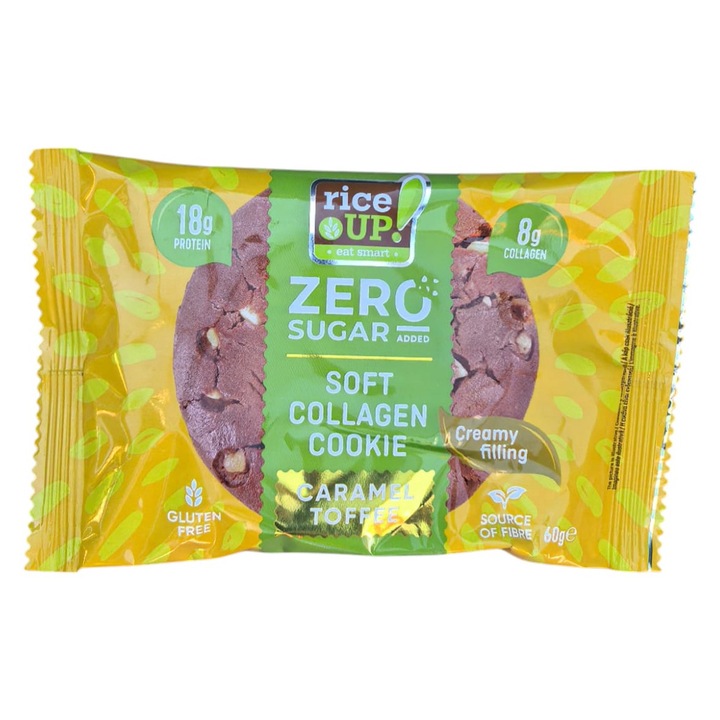 RiceUP! Biscuiti proteici cu colagen, umplutura cu aroma de caramel, 60g