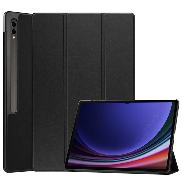Husa Protectie cu Slot pentru Pix pentru Samsung Galaxy Tab S9 Plus/S9FE Plus/S10 Plus, Leather look, Pliabila, Negru