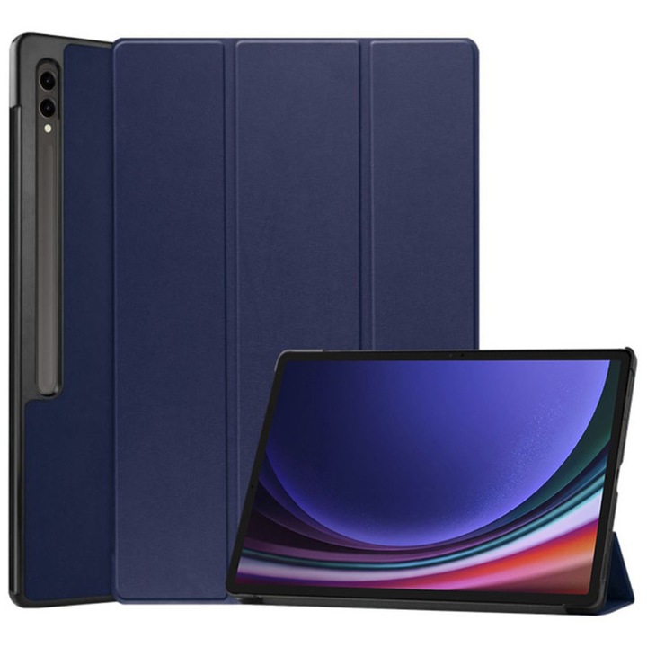Husa Protectie cu Slot pentru Pix pentru Samsung Galaxy Tab S9 Plus/S9FE Plus/S10 Plus, Leather look, Pliabila, Bleumarin