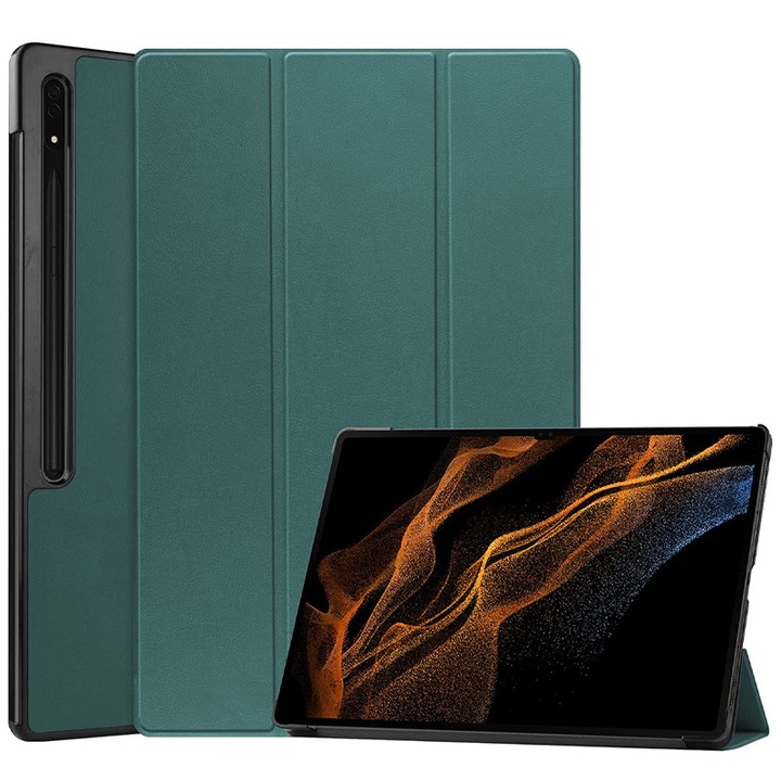 Husa Protectie cu Slot pentru Pix pentru Samsung Galaxy Tab S9 Plus/S9FE Plus/S10 Plus, Leather look, Pliabila, Verde