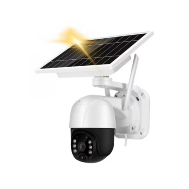 Camera de Supraveghere 4G SIM cu Incarcare Solara, 3 MP Full HD, Rotire din Aplicatie, Alarma Miscare, Rezistenta la Apa, Alba pentru Interior si Exterior