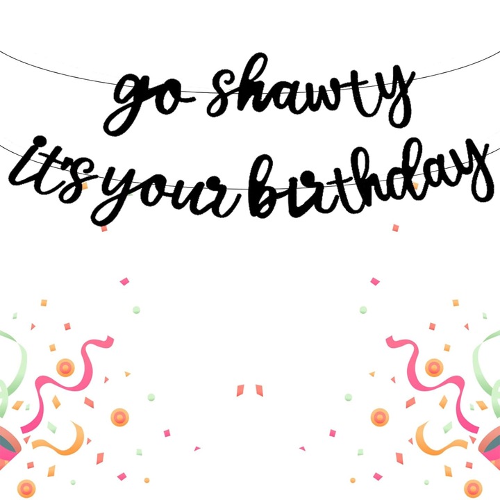 Банер за рожден ден, Enforose, черен, с брокат, комплект 1 брой