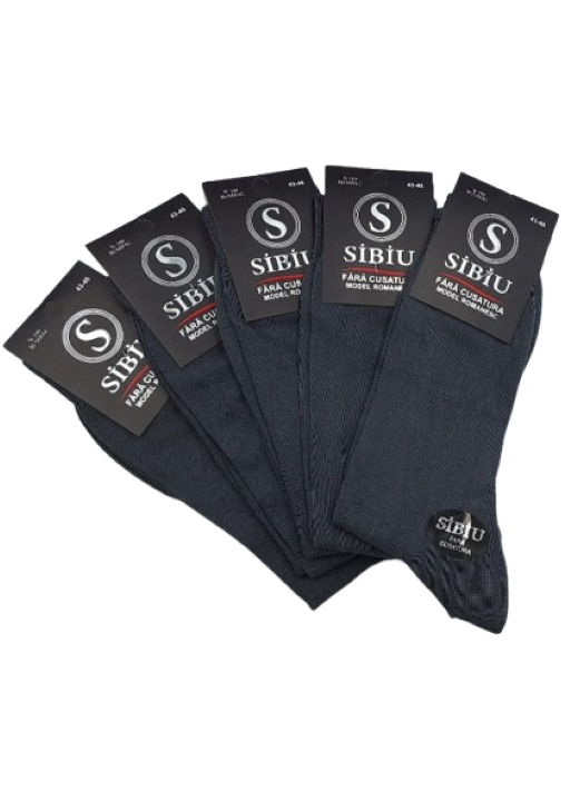 Set 5 bucati sosete bumbac barbatesti, fara cusatura, Sibiu, Bleumarin
