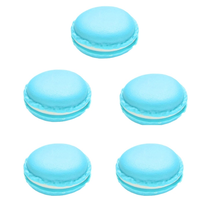 Set 5 cutii depozitare bijuterii, forma macaron, albastru, 4x4x2cm
