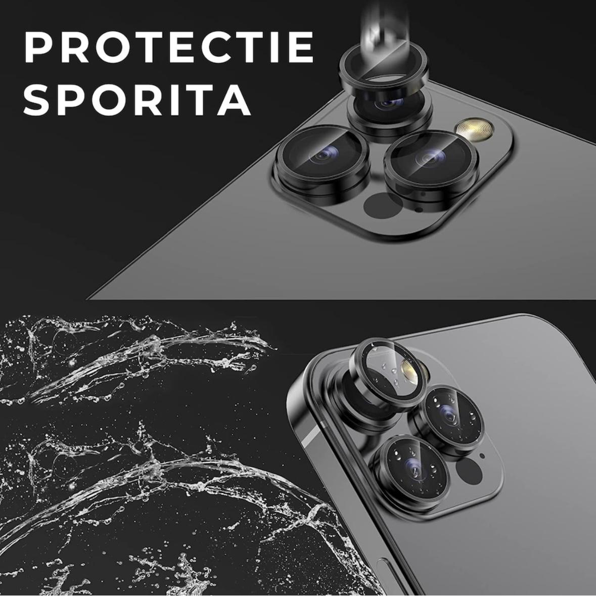 Set Folie de Protectie pentru Camera Foto compatibile cu Apple Iphone 16 Pro Max/16 Pro, Sticla Securizata 9H, Easy Application, transparent-negru