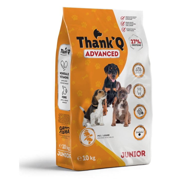 Hrana uscata completa pentru catei Thank'Q Advanced Junior, sac de 10 kg, 27% proteine