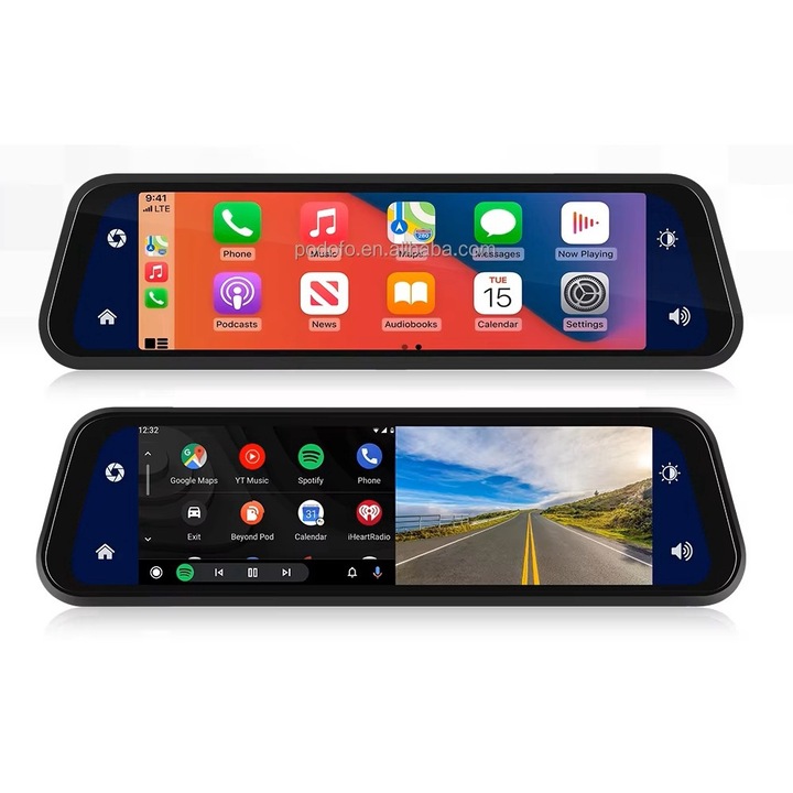 Camera de bord auto tip oglinda WiFi 4K CatTec ®, Fata 4K + spate 1080P, Carplay si Android auto, Touch screen de 9, 66 inch, Senzor-G, Night-Vision, Aplicatie Viidure, 170°