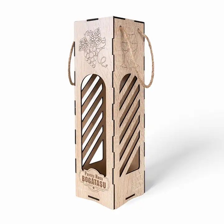 Cutie pentru vin, cu mesajul ”Pentru nasu bogatasu”