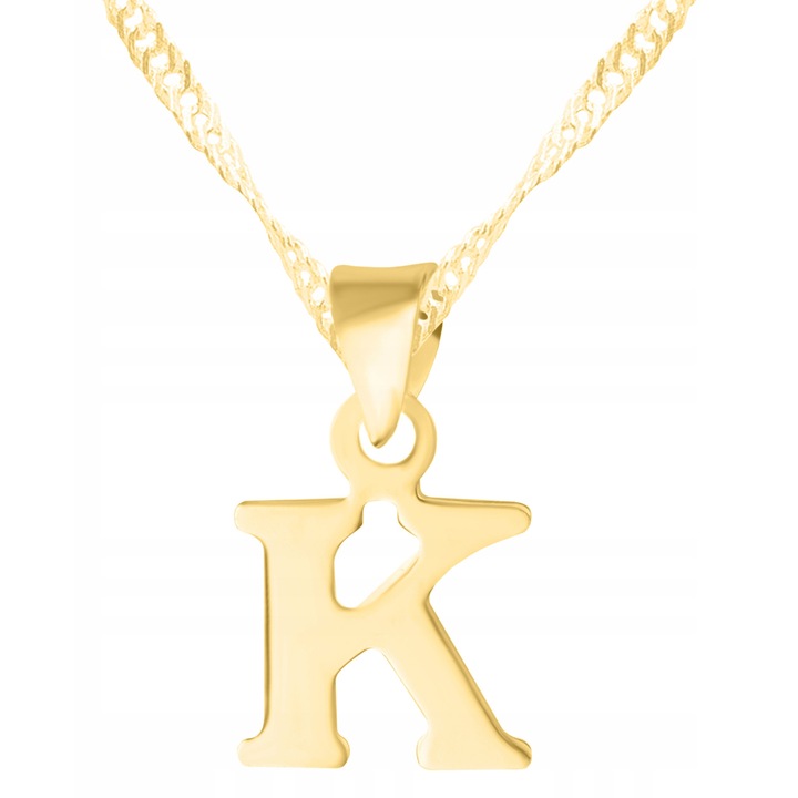 Colier, Larezo, Litera K, Argint 925, 42 cm + 3 cm, Set Cu Cutie Pentru Bijuterii, Antialergic, Greutate 2.7 g, Auriu