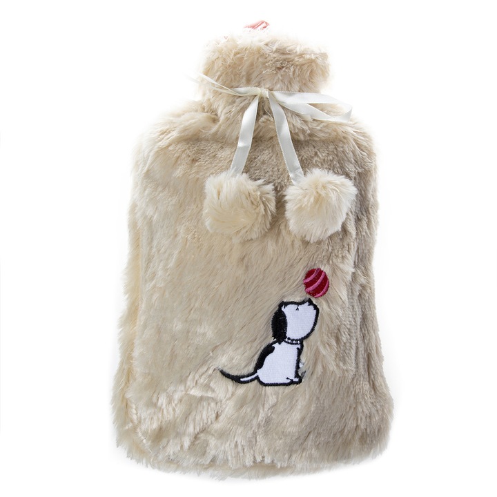 Incalzitor corporal BiggDesign, sticla cu apa calda, 2L, cu husa din plus, bej