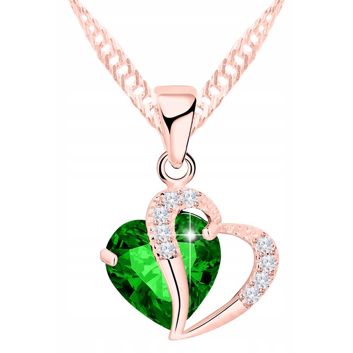 Colier, Larezo, Inima, Argint 925, Zirconii, Aur Roz 18K, Lungime 42 cm + 3 cm, Greutate 3.3 g, Cutie Premium Pentru Bijuterii Cadou, Roz