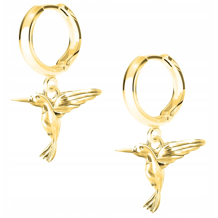 Fülbevaló, Larezo, Arany madár, 925 ezüst, 24K arany, állatos motívum, antiallergén, Talisman magassága 1.45 cm, ajándékcsomagolás, ezüst