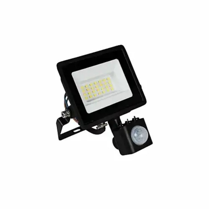 Proiector LED cu senzor de miscare, negru, 10W, lumina rece, 6500k, metal, IP65, 220-240V, 145x126x71mm, LED CONCEPT