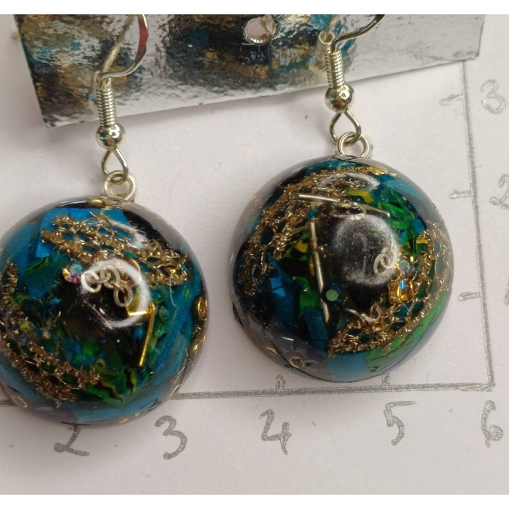 Cercei unicat argint si epoxi cu insertii