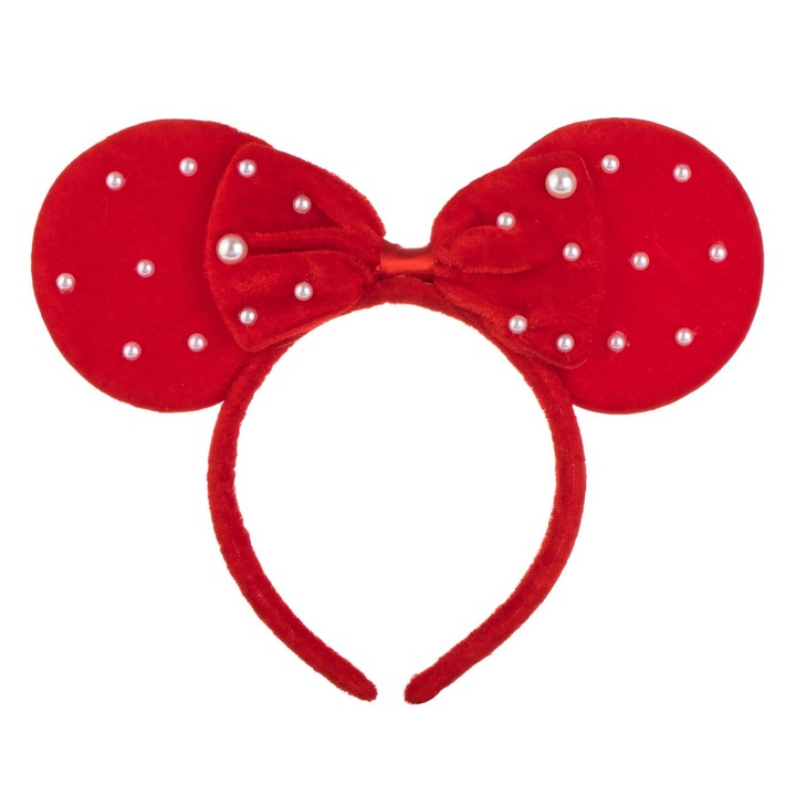 Coronita Par de Craciun Urechi Rosii Catifelate Funda & Margele Albe