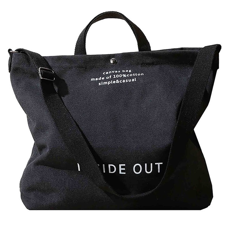 Платнена чанта, черна, 44x38x14см, за през рамо и през рамо