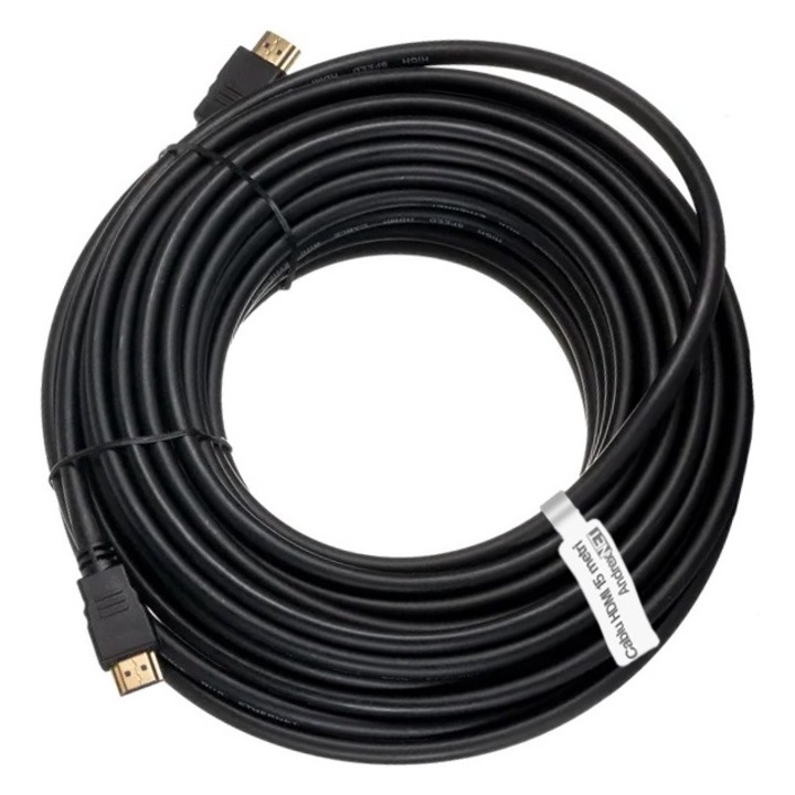 Cablu HDMI Tata - HDMI Tata, 15 metri, contacte aurite, negru