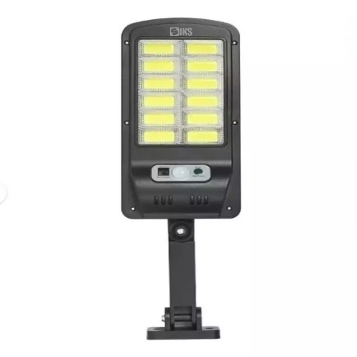 Lampa Solara De Exterior SIKS, Cu Panou Solar, Pentru Gradina, Alee, Intrare Casa, Lampa Cu 120 Leduri Cob, Lumina Neutra, Control Telecomanda, Senzori Lumina Si Miscare, Rezistenta la Apa IP65, BK12012COB, Negru