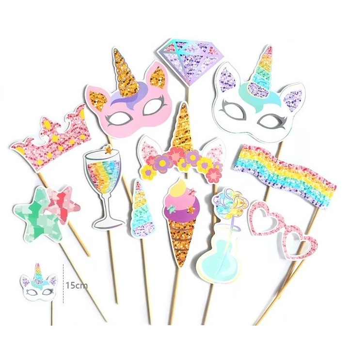 Комплект от 12 аксесоара за парти, Cyrax, реквизит за ъглови снимки, тема за детски рожден ден, многоцветен