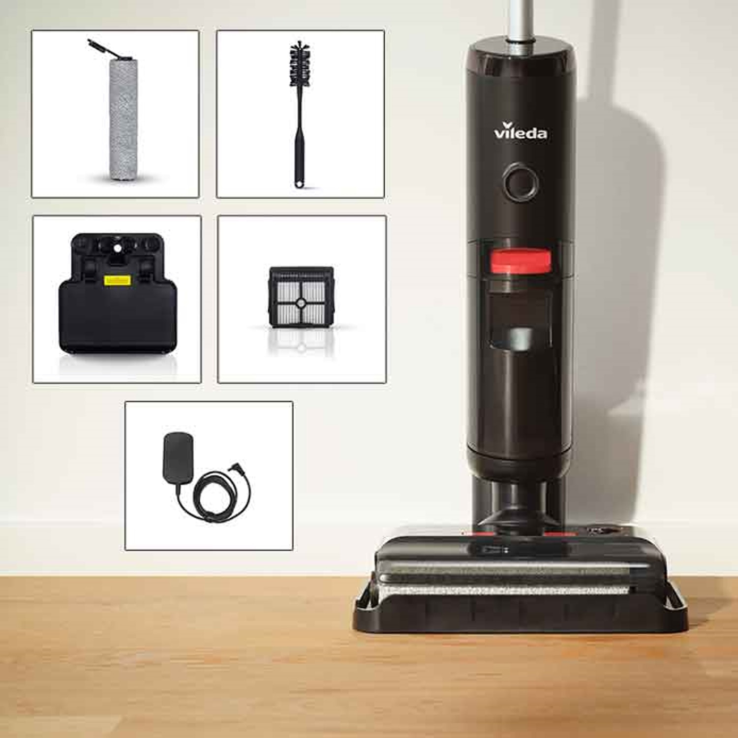 Aspirator fara fir, Vileda PureClean S5 Plus, vertical, cu functie de spalare, cu accesorii suplimentare