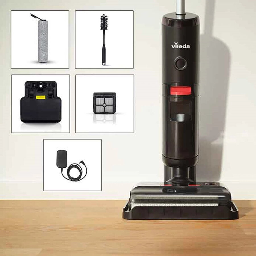 Aspirator fara fir, Vileda PureClean S5 Plus, vertical, cu functie de spalare, cu accesorii suplimentare