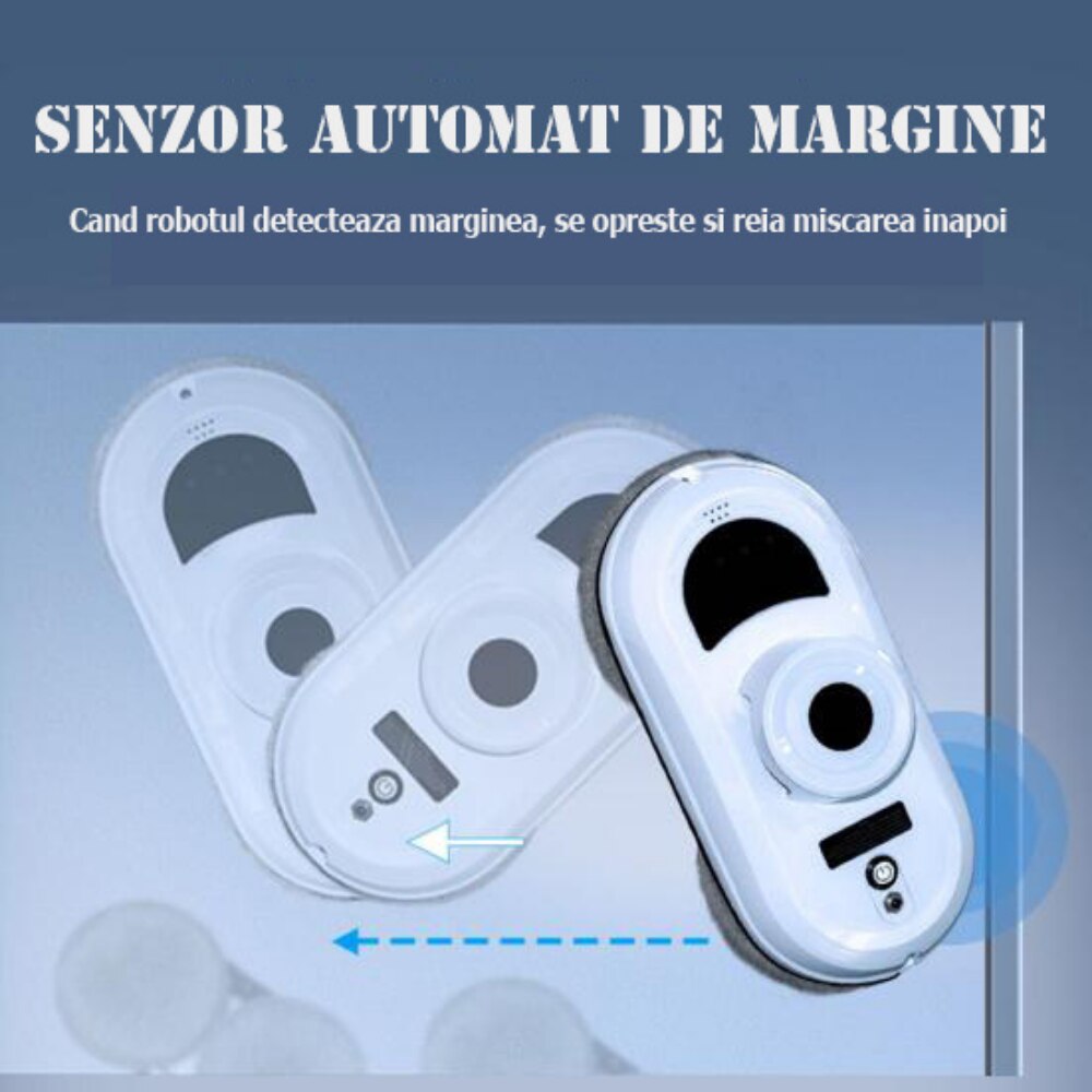 Robot autonom curatare geamuri, Sistem de Backup, Identificare Obstacole si Margine, Telecomanda, Alb