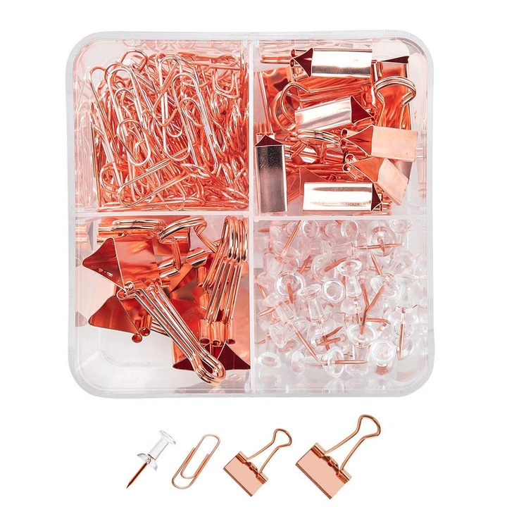 Комплект от 171 щипки/игли/закопчалки, метал, розово злато