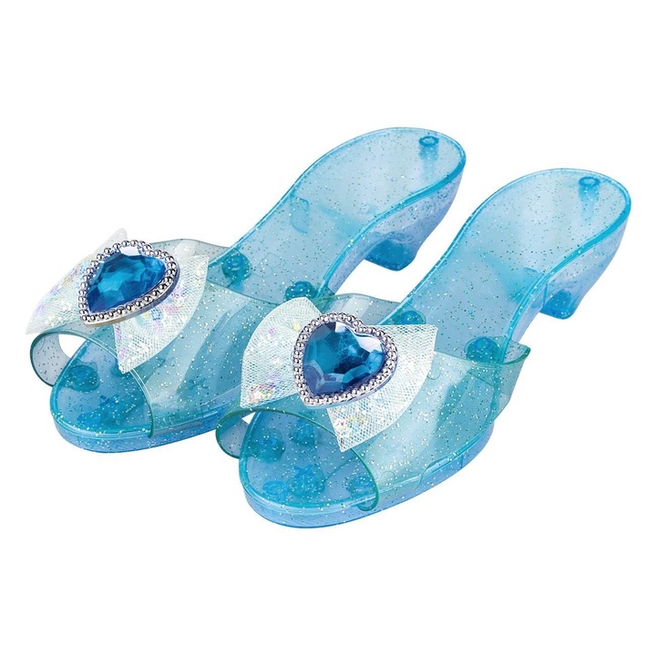 Jucarie Pantofi pentru Copii Bleu cu Glitter Arigintiu & Funda cu Inima - 1 pereche