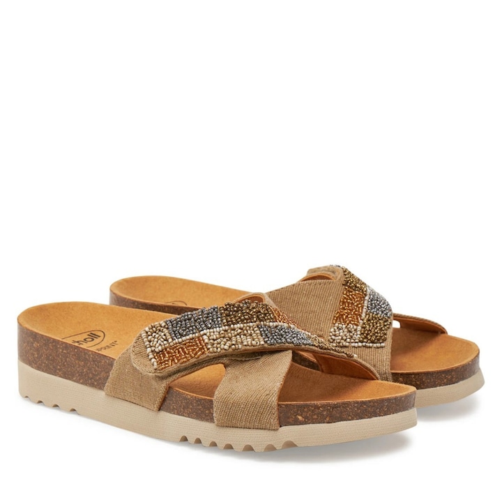 Papuci dama Scholl, 304796210, Piele naturala, Bej, Albastru, 36