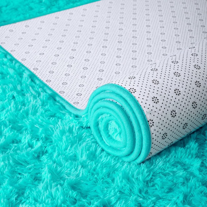 Мек килим Flyme, Пухкав, Дълъг косъм, 80x120 см, Син, Полиестер