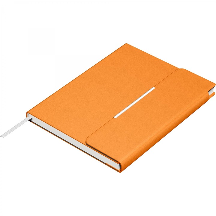 Agenda Velvet nedatata B6 (13x17 cm), piele ecologica, clapeta magnetica, hartie 80g/mp crem, 166 pagini, culoare portocaliu