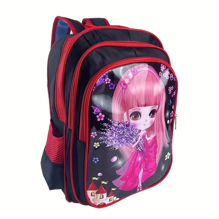 Lányka hátizsák, nagy kapacitású, vízálló, fekete, 42x32x18cm