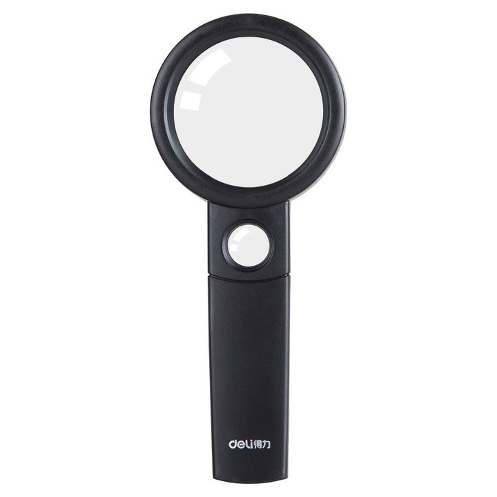 Lupa cu iluminare, Deli, 14.2x5cm, neagra, 3x si 5x marire, pentru citit si verificat