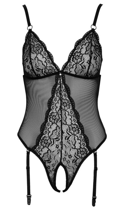 Cottelli szexi body, atlatszo, finom csipkevel, fekete, Fekete, M