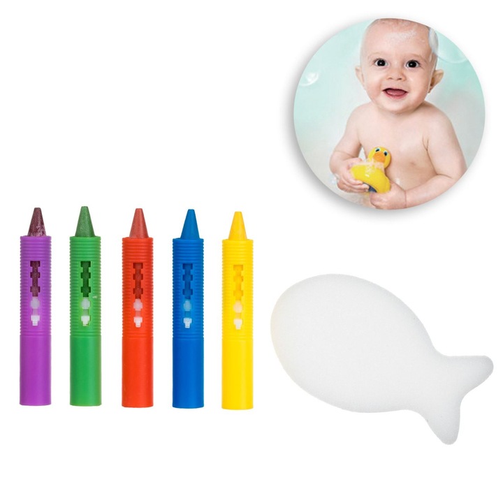 Set Joaca in Cada cu 5 Creioane Colorate & Burete Pestisor - 6buc