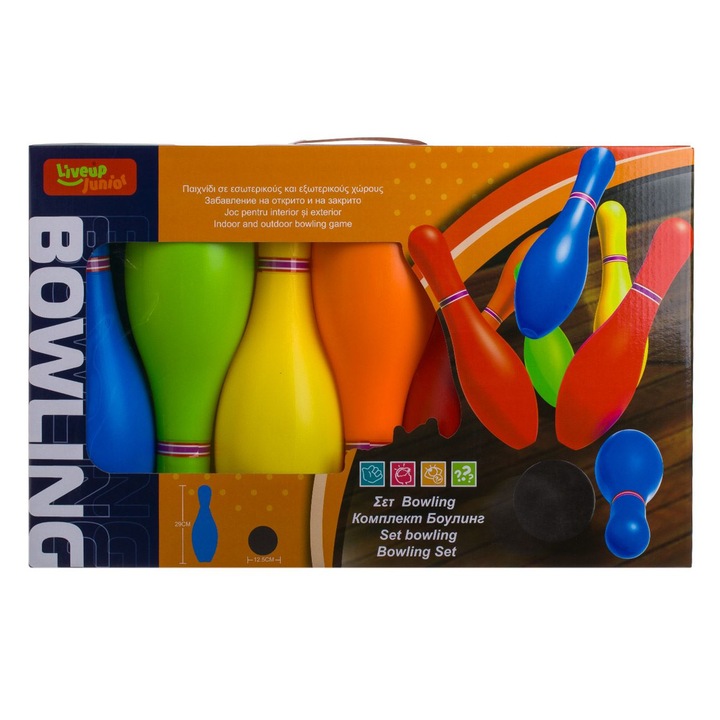 Set Bowling cu 10 Popice Colorate & 2 Bile