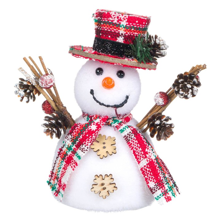 Figura Decorativa de Craciun, Om de Zapada, Spuma, Palarie Rosie cu Carouri, 14 cm, MYONNA IT & E- COMMERCE ®