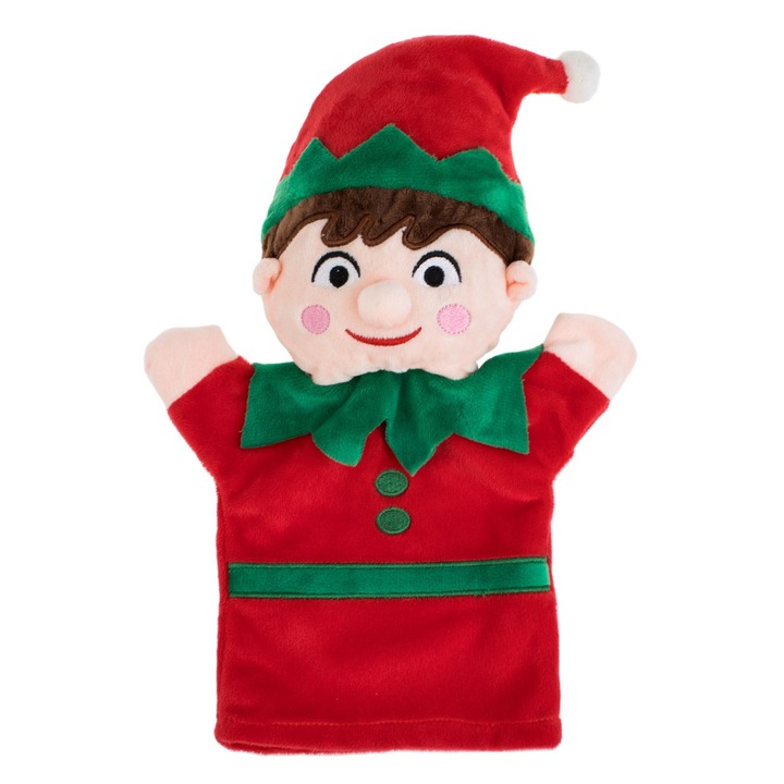 Karácsonyi piros zöld manó plüss figura bábszínházhoz 30cm